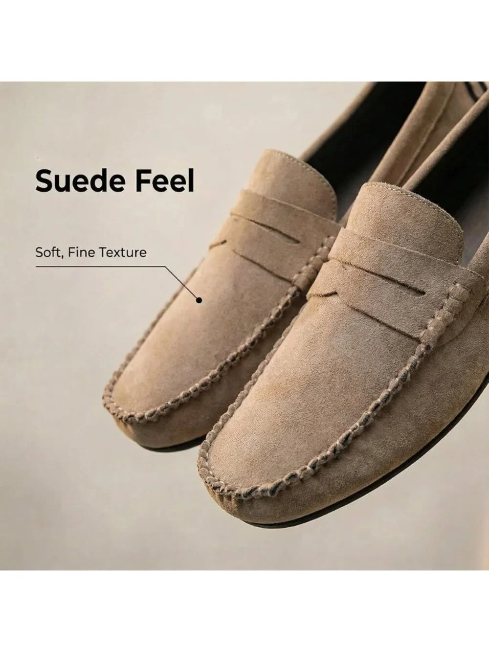 Men's Khaki Suede Penny Loafers Slip-On Driving Moccasins Casual Flat Shoes